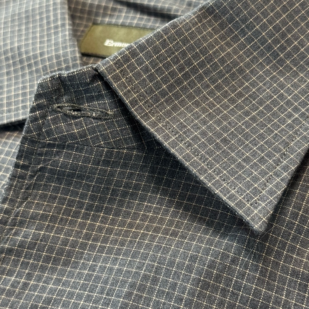 Ermenegildo Zegna Navy Micro-Check Dress Shirt Made In Italy